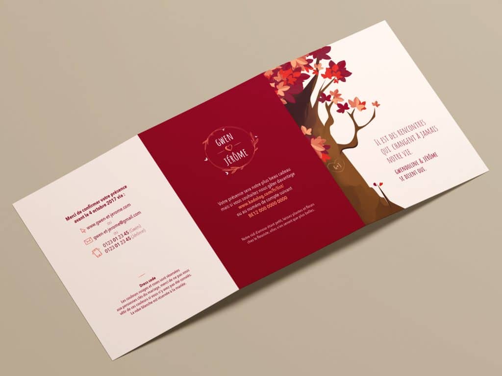invitation mariage de Gwen et Jérôme A6 plié