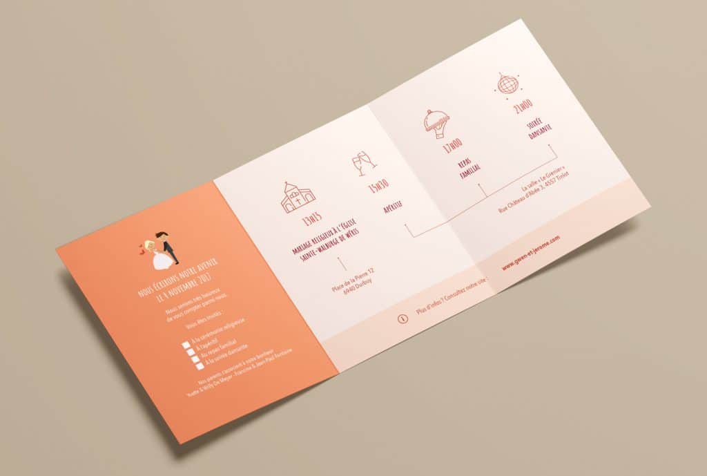 invitation mariage de Gwen et Jérôme A6 plié